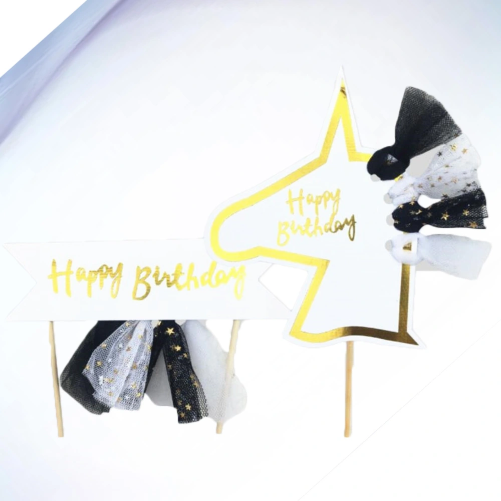 2PCS Cake Banner Unicorn Mesh Flags Paper Cut Cards Baking Dessert Dress Up Items (Black Banner + Black Horse)