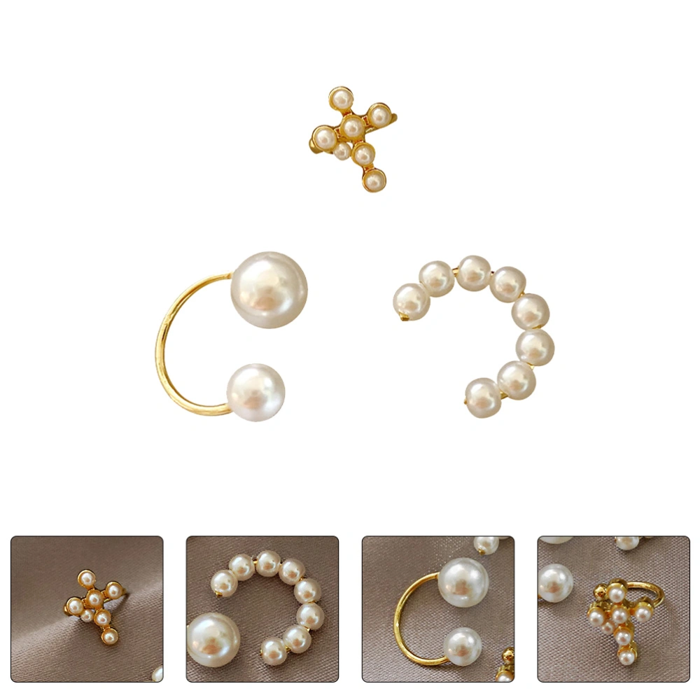 3PCS Imitation Pearl Ear Clips No Ear Hole Ear Jewelries Chic Pearl Ear Clips