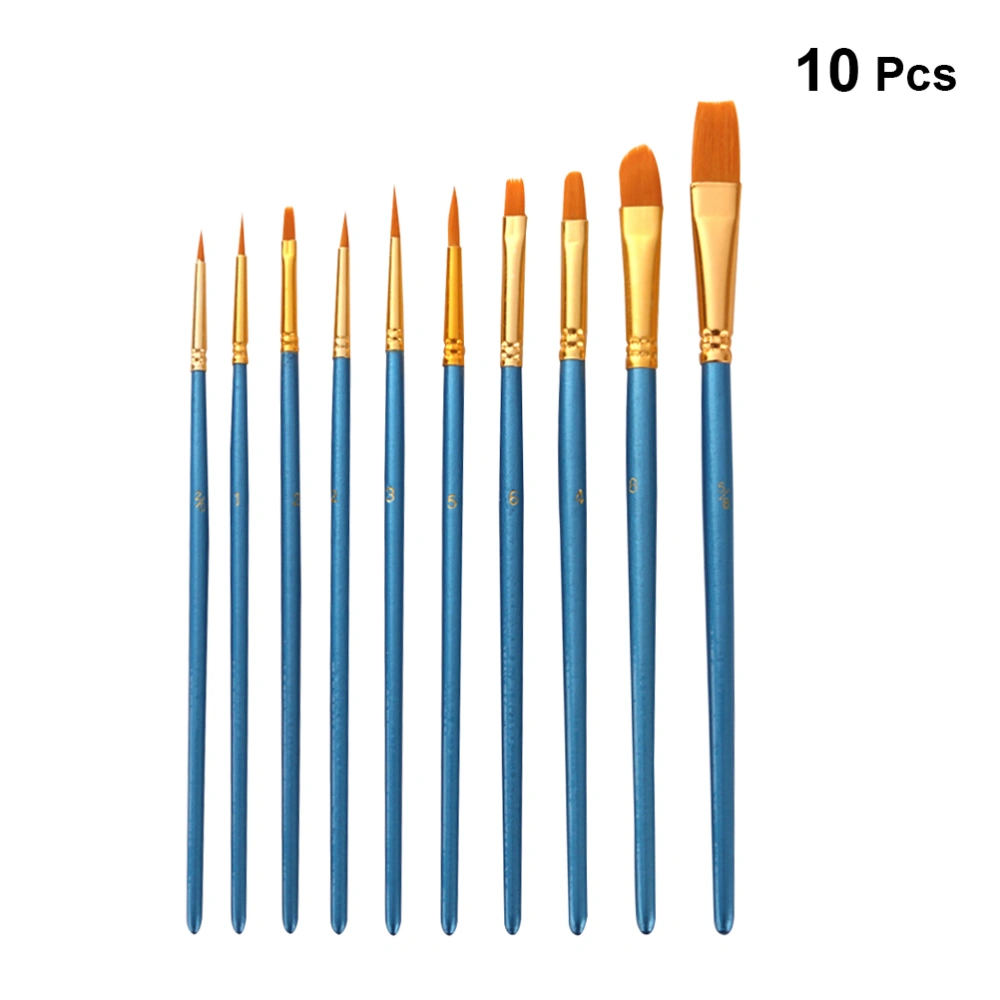 10pcs Nylon Wool Paint Brushes Wood Handle Oil Painting Brush Gouache Acrylic Oil Painting Brush for Students Artists Use (Pearlescent Blue)