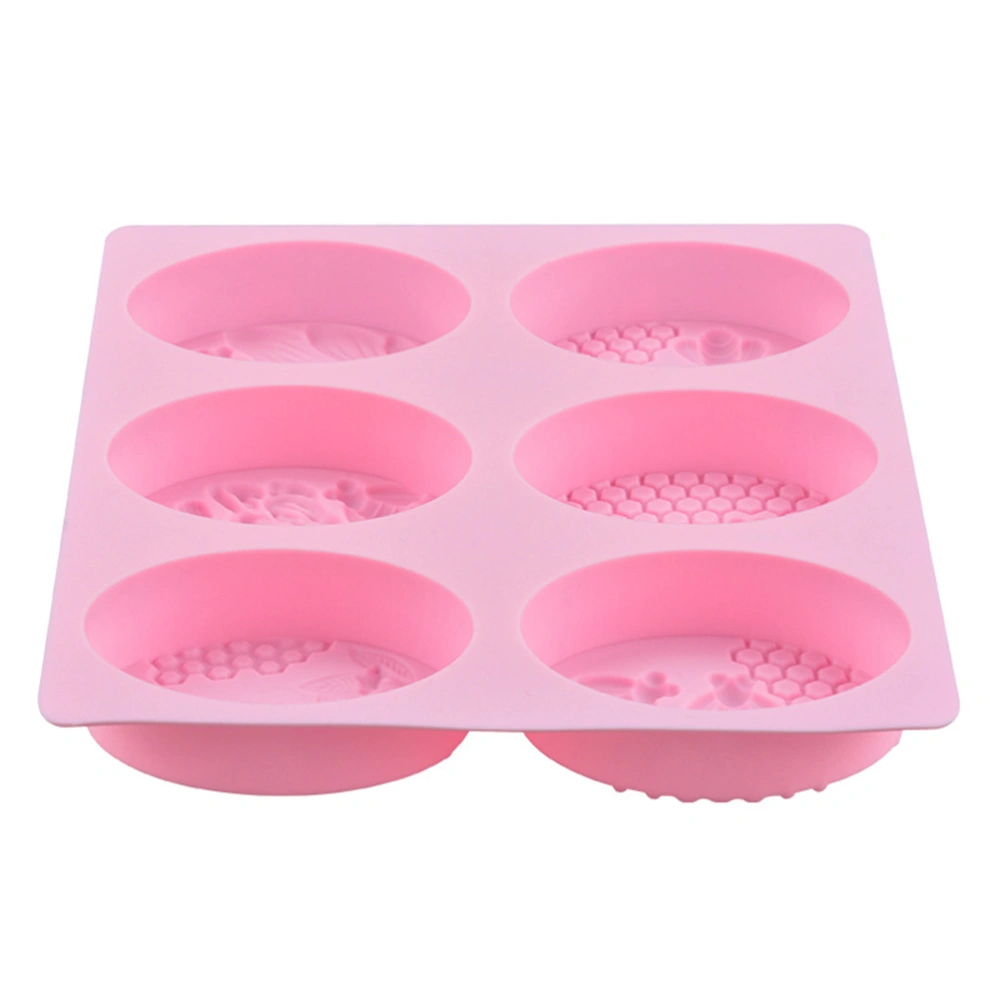 1Pc 6 Hole Oval Silicone Soap Mold Non-stick Manual Soap Mold DIY Handmade Soap Making Mold (Pink)