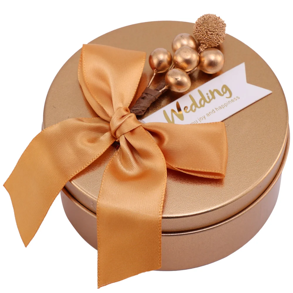 6pcs Creative Iron Box Sweet Packing Can Golden Bead Gift Box Exquisite Bow Candy Jar Portable Gift Container (Golden)