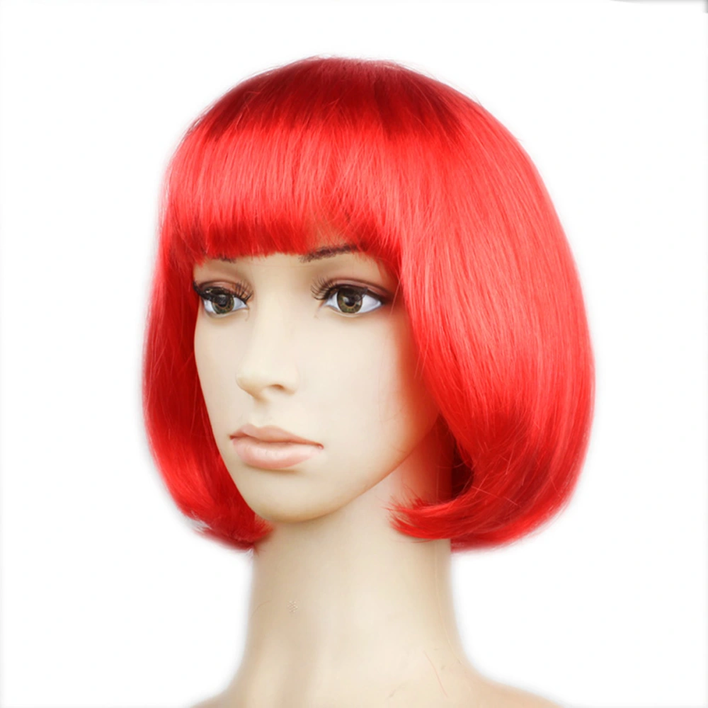 Cosplay Short Straight Bob Wigs with Bangs for Costume Ball Rave Party (Red)