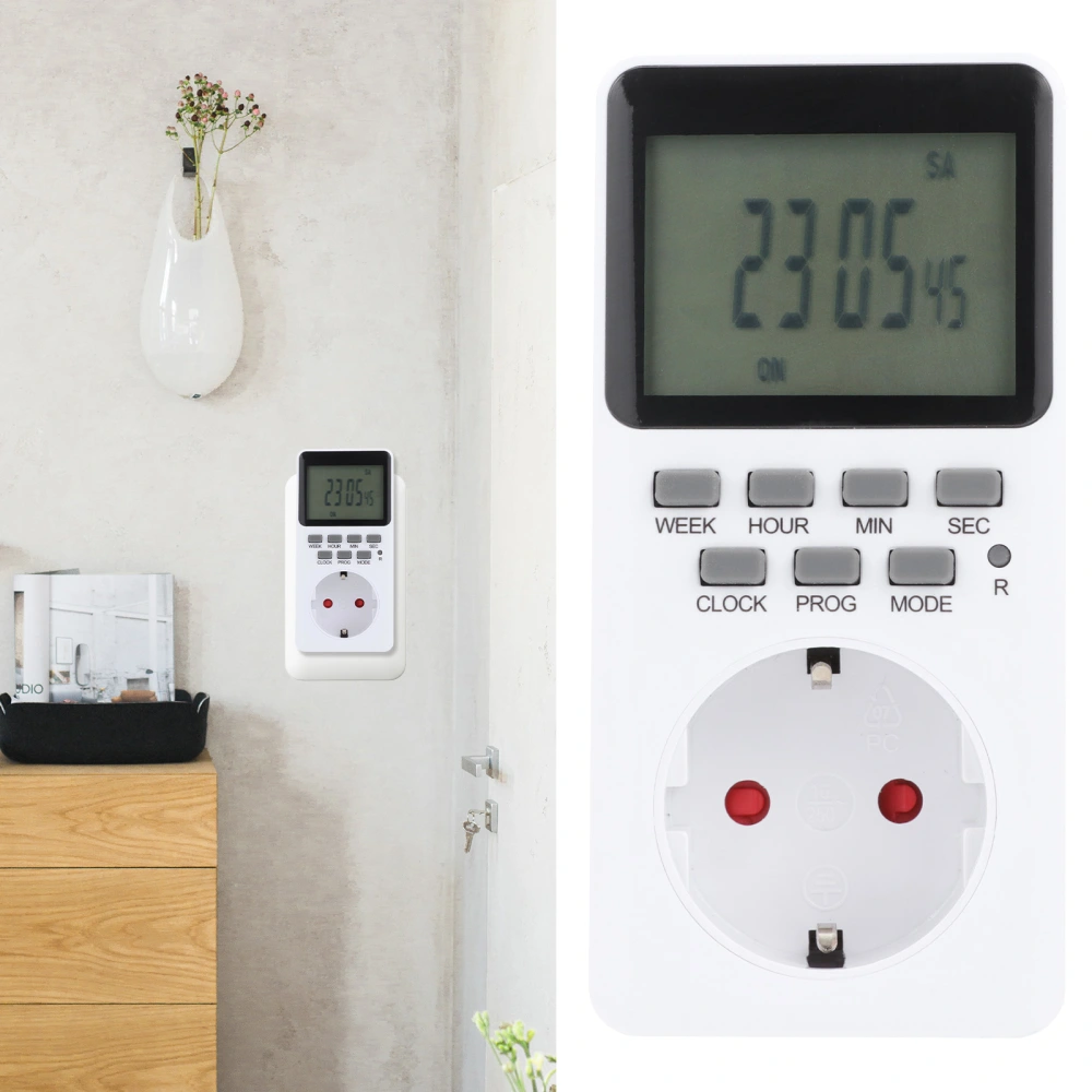 Programmable Digital Timer Outlet Electronic Digital Timer Socket (White)