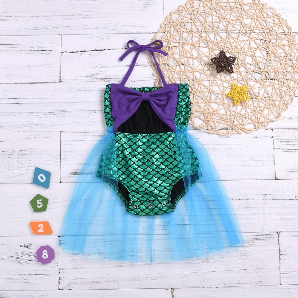 1pc Kids Swimwear Bathing Suit Gauze Mermaid Bowknot Swimming Suit Fish Scales Swimsuit Bikini Beachwear for Kids Children Girls (Picture Color-90cm)