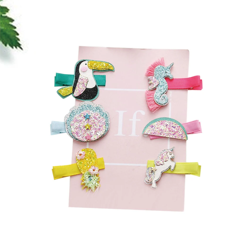 6pcs Adorable Hair Clip Hair Pin Bobby Pin Hair Barrette Hair Accessories for Kids Children (Bird + Seashell + Pineapple + Unicorn + Watermelon + Sea Horse)