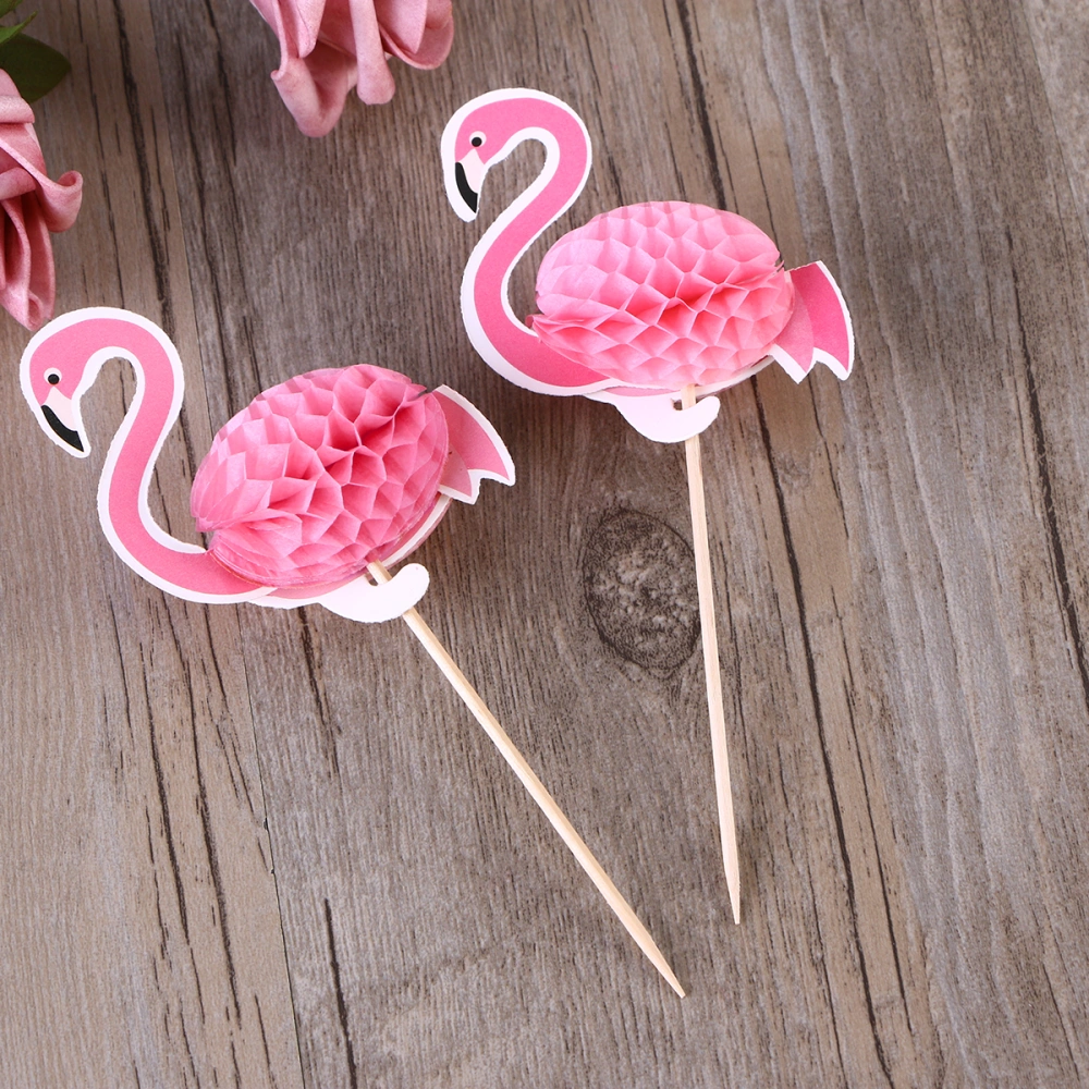 10pcs Hawaii 3D Flamingo Cake Topper Cake Picks Cake Decoration for Tropical Summer Hawaii Party