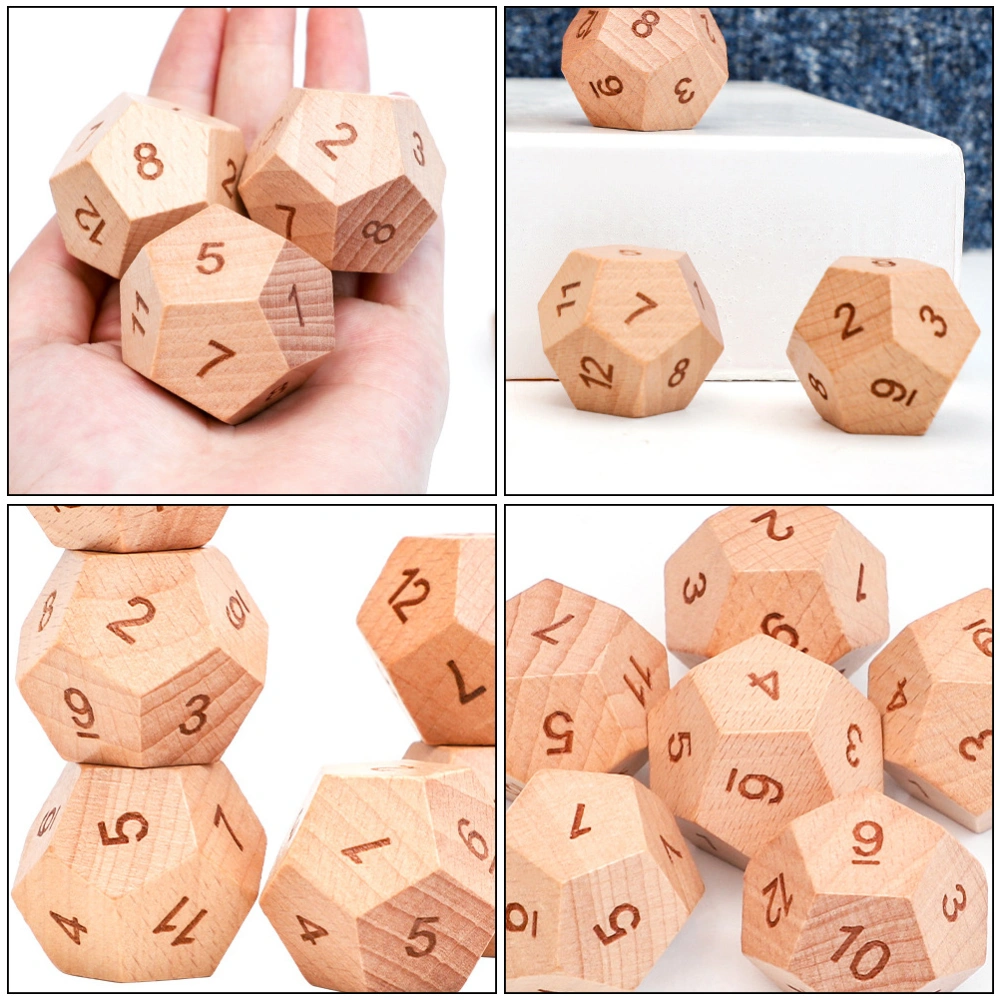 2pcs 12-sided Wooden Dices Plaything Educational Dice Toy Funny Dice Game Props