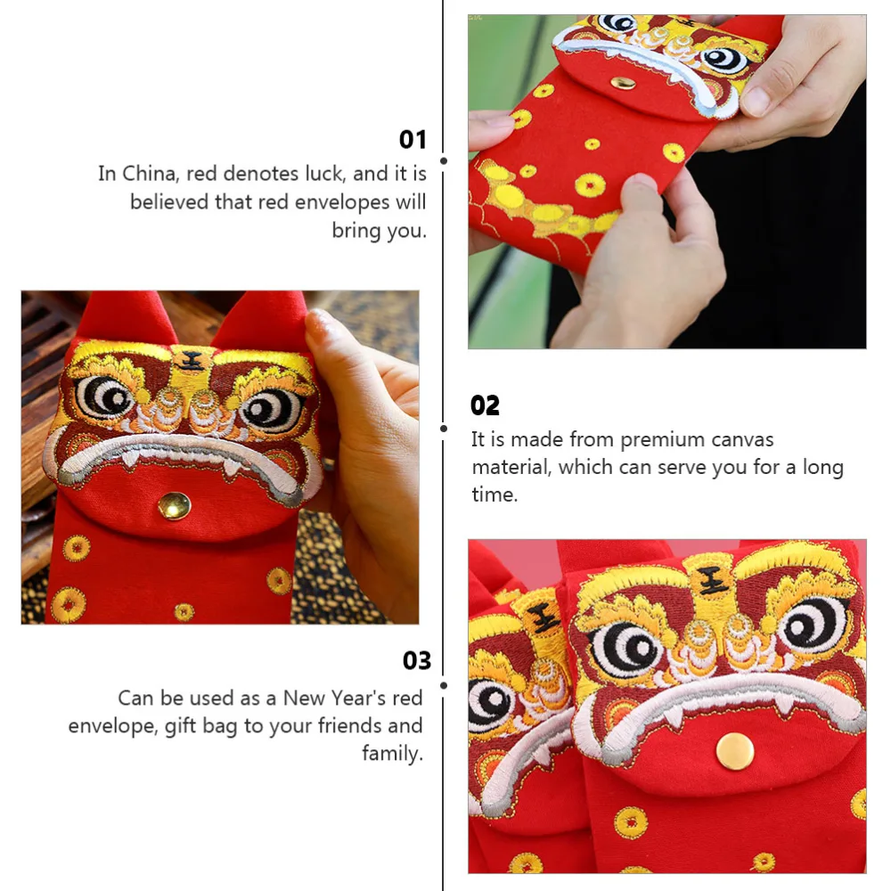 1Pc New Year Red Envelopes with Three-dimensional Embroidery for Tiger Year