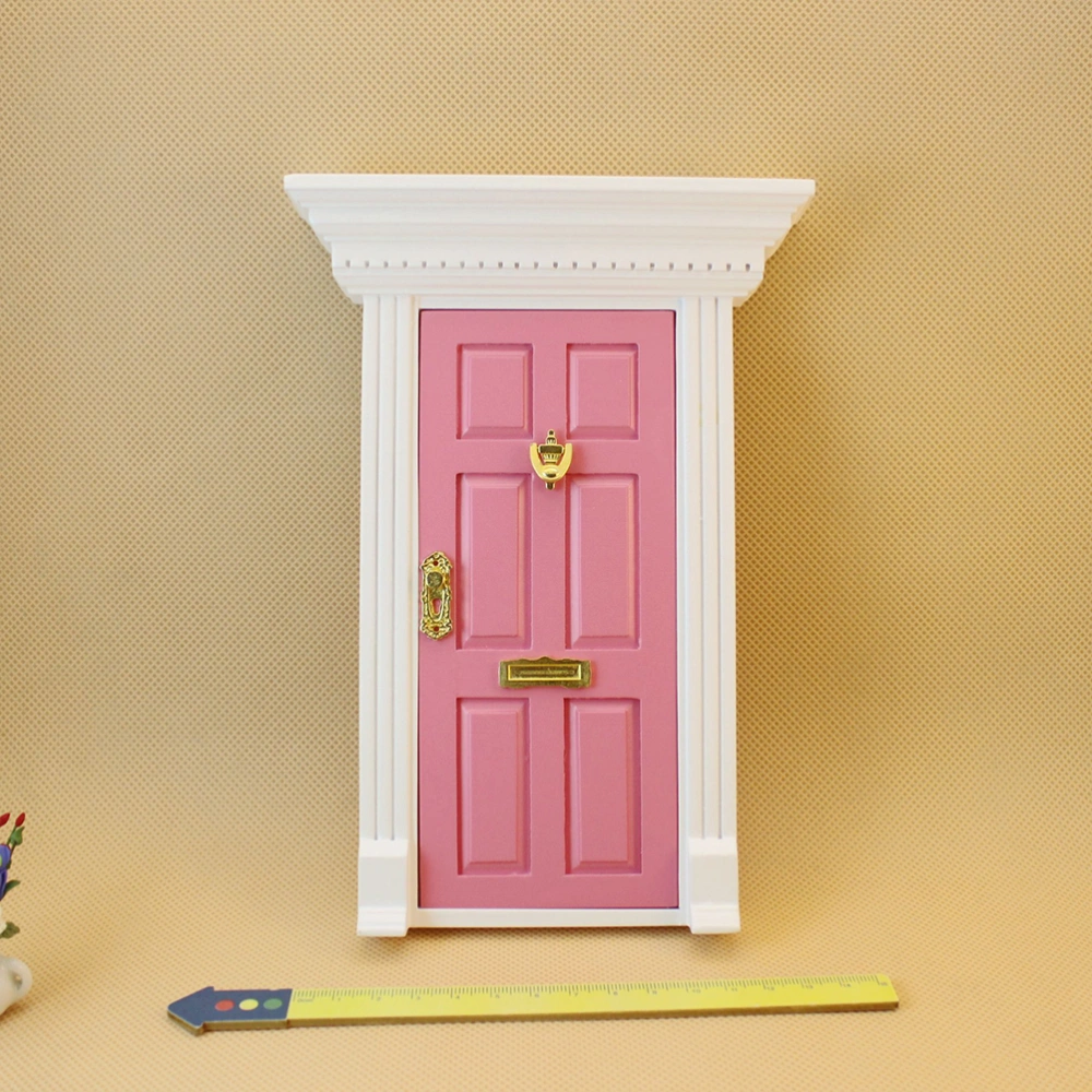 1/12 Scale External Wooden Doors for Dolls House Miniature Furniture (Pink Red)