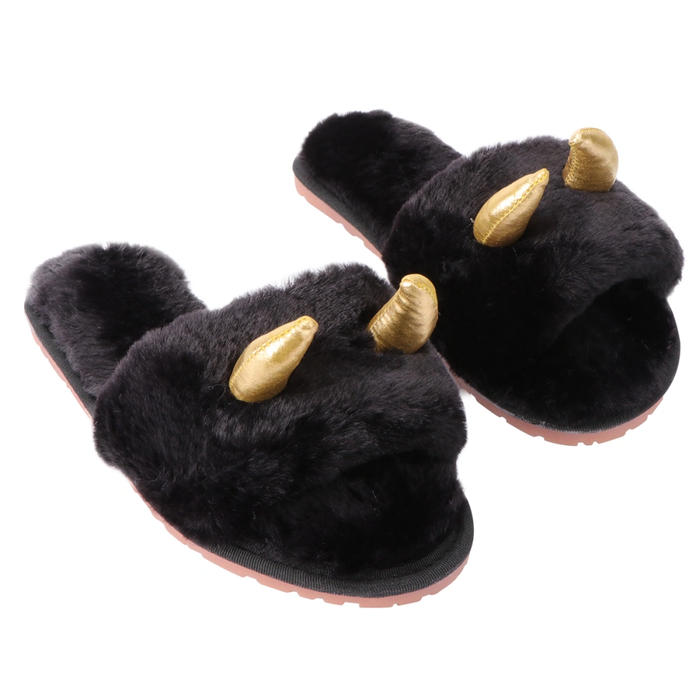 1Pair Christmas Antlers Design Slippers Adorable Plush Winter Slippers