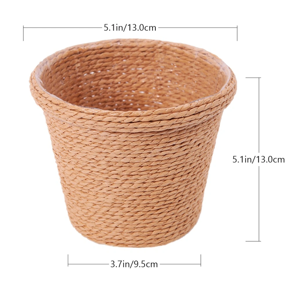 1Pc Home Decor Retro Storage Straw Flowerpot Multipurpose Flower Planter (Khaki)