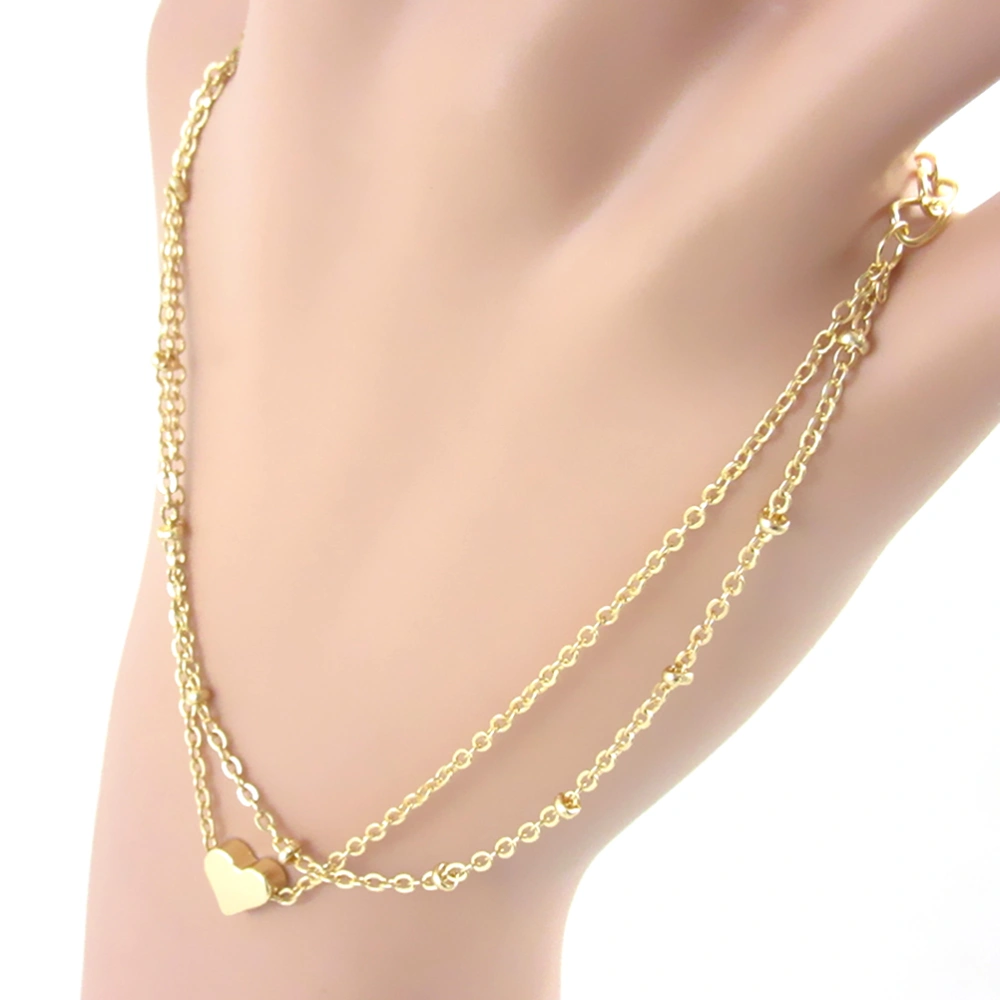 Fashion Women's Girls Heart Shaped Alloy Dual-tier Bracelet Bangle Jewelry Hand Chain (Golden)