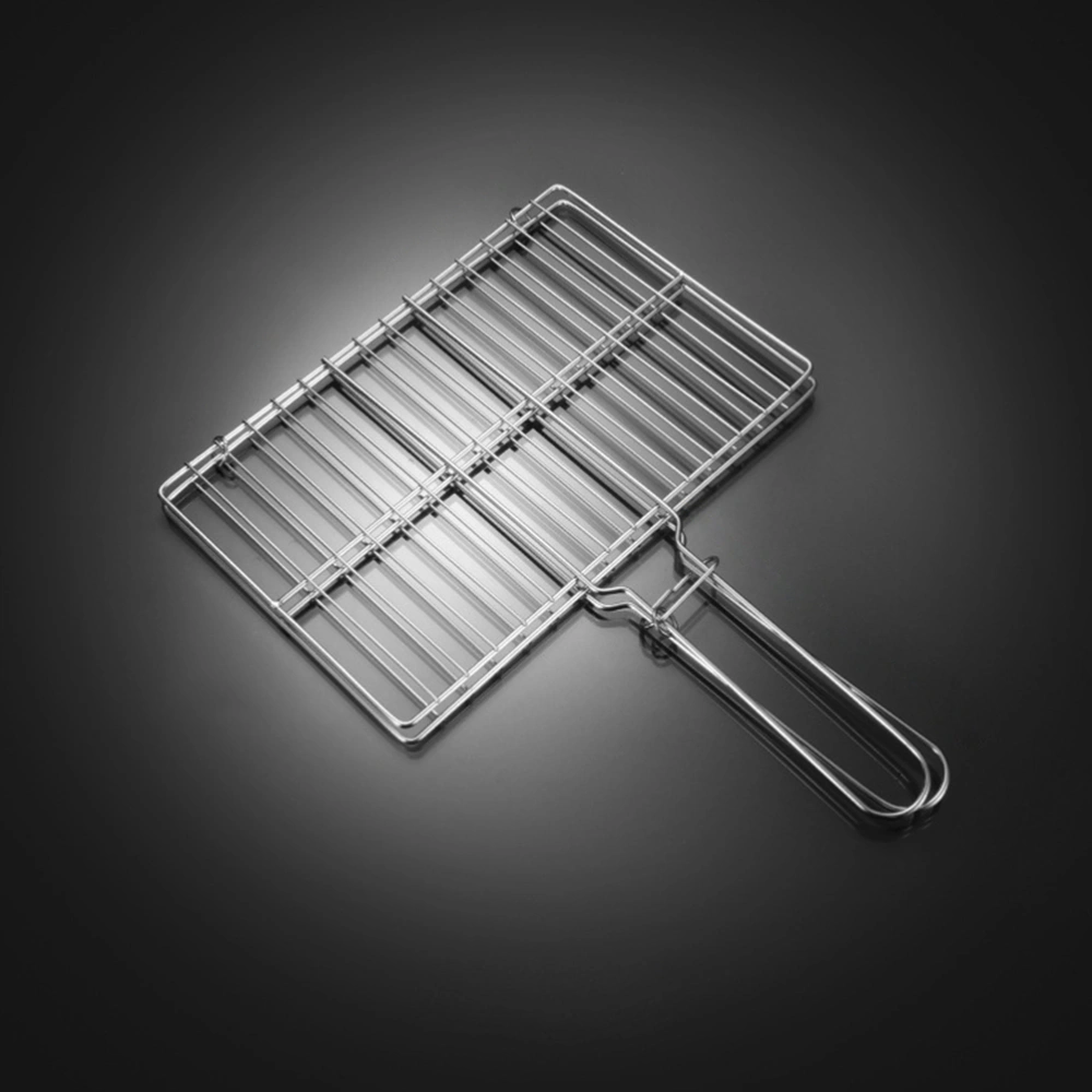 Stainless Steel BBQ Grilling Basket Fish Grill Basket with Handle (Silver)