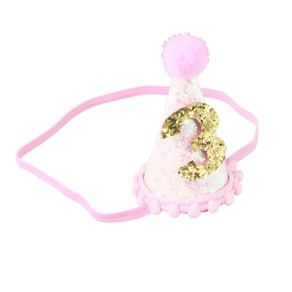 1pc Baby's Birthday Hat Photo Props Hair Accessories Hat with Glitters (Pink Three Years Old)