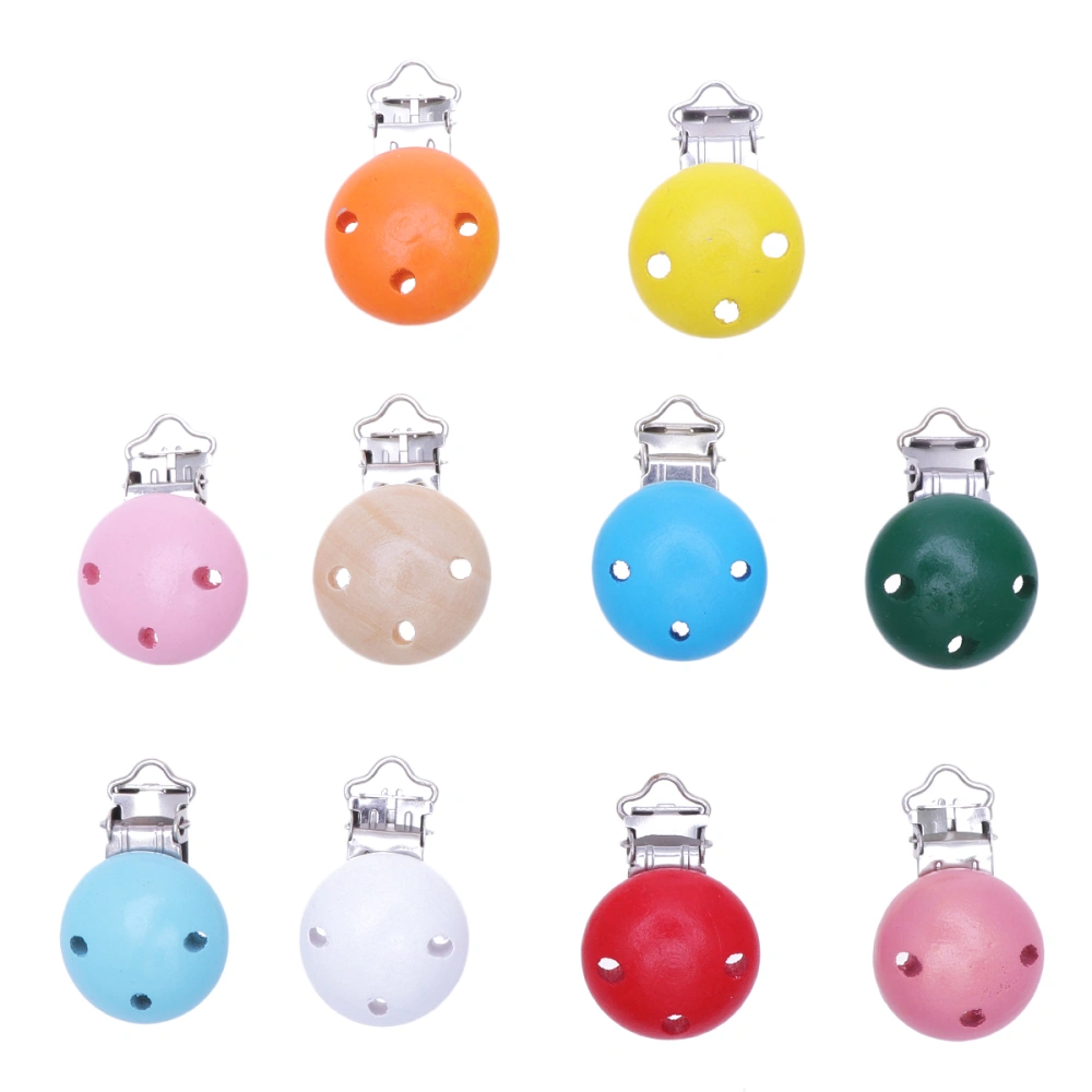 10pcs Wooden Infant Pacifier Clip Teething Soother Clip Clip Round Shape Bright Color for Baby