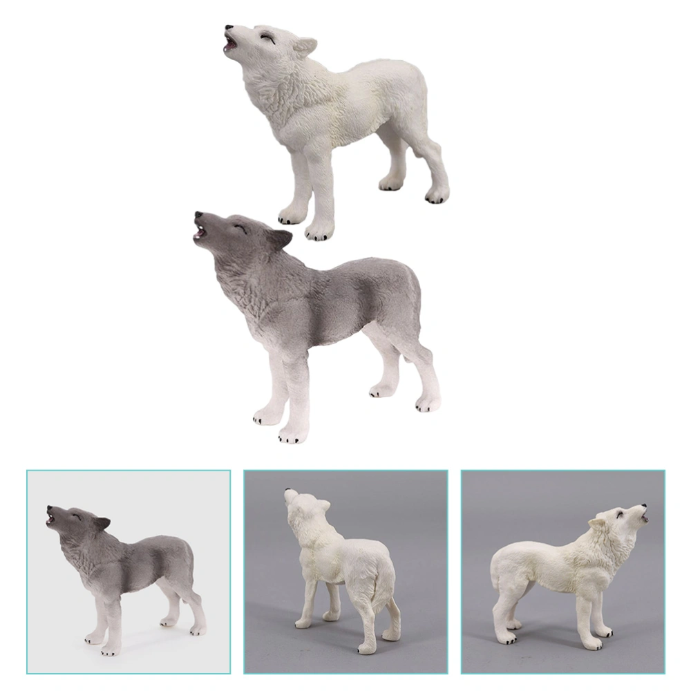 2pcs Simulation Wolf Toys Plastic Wildlife Models Desktop Wolf Decorations