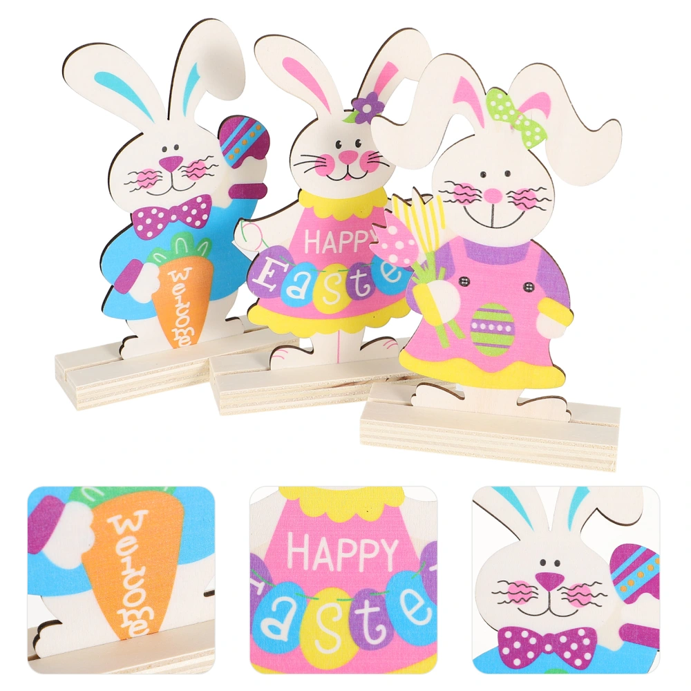 3Pcs Festive Wooden Ornaments Lovely Practical Wooden Crafts Easter Photo Props