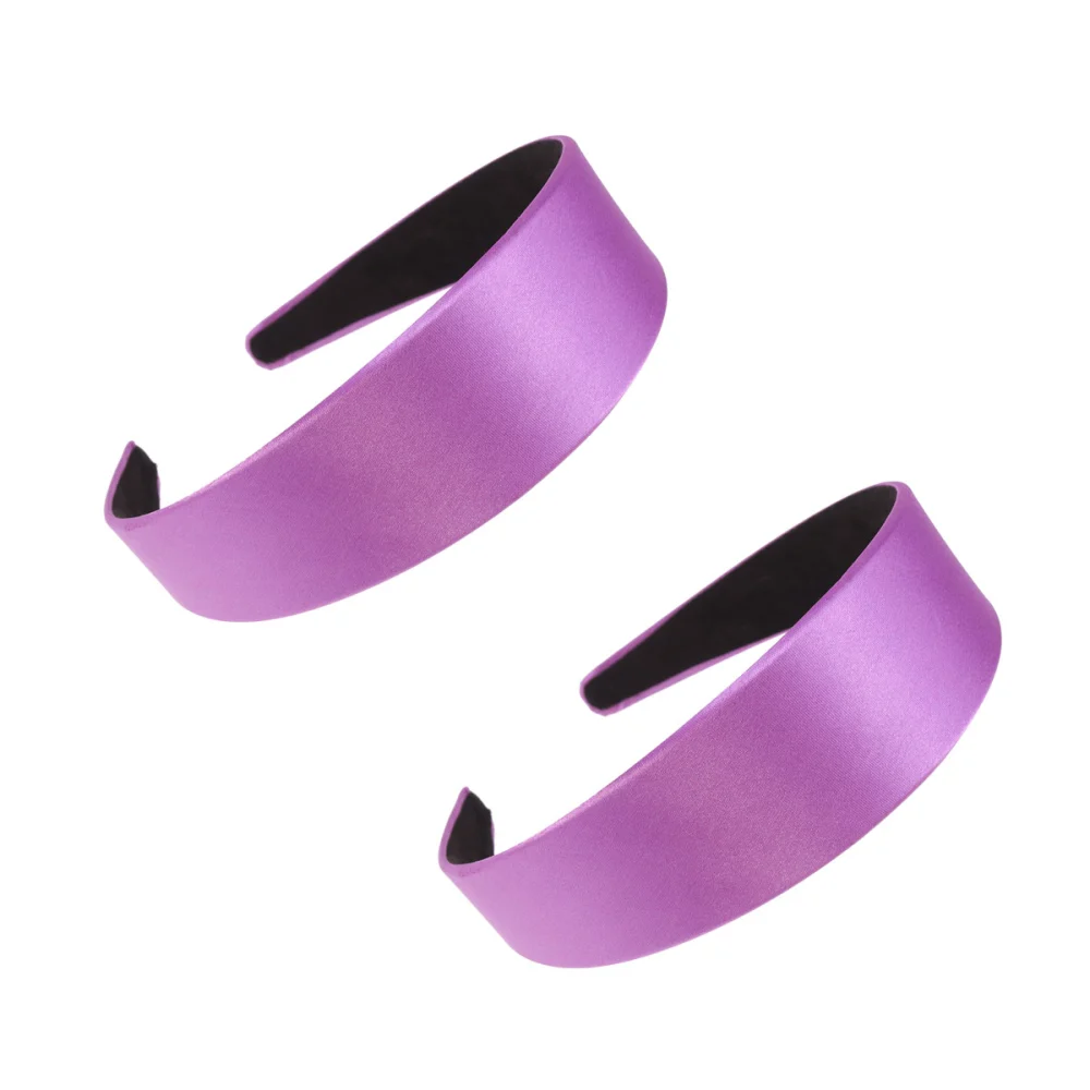 2Pcs Wide-Edge Hair Hoops Solid Color Headband Elegant Hair Band Creative Headdress for Women Girls Purple