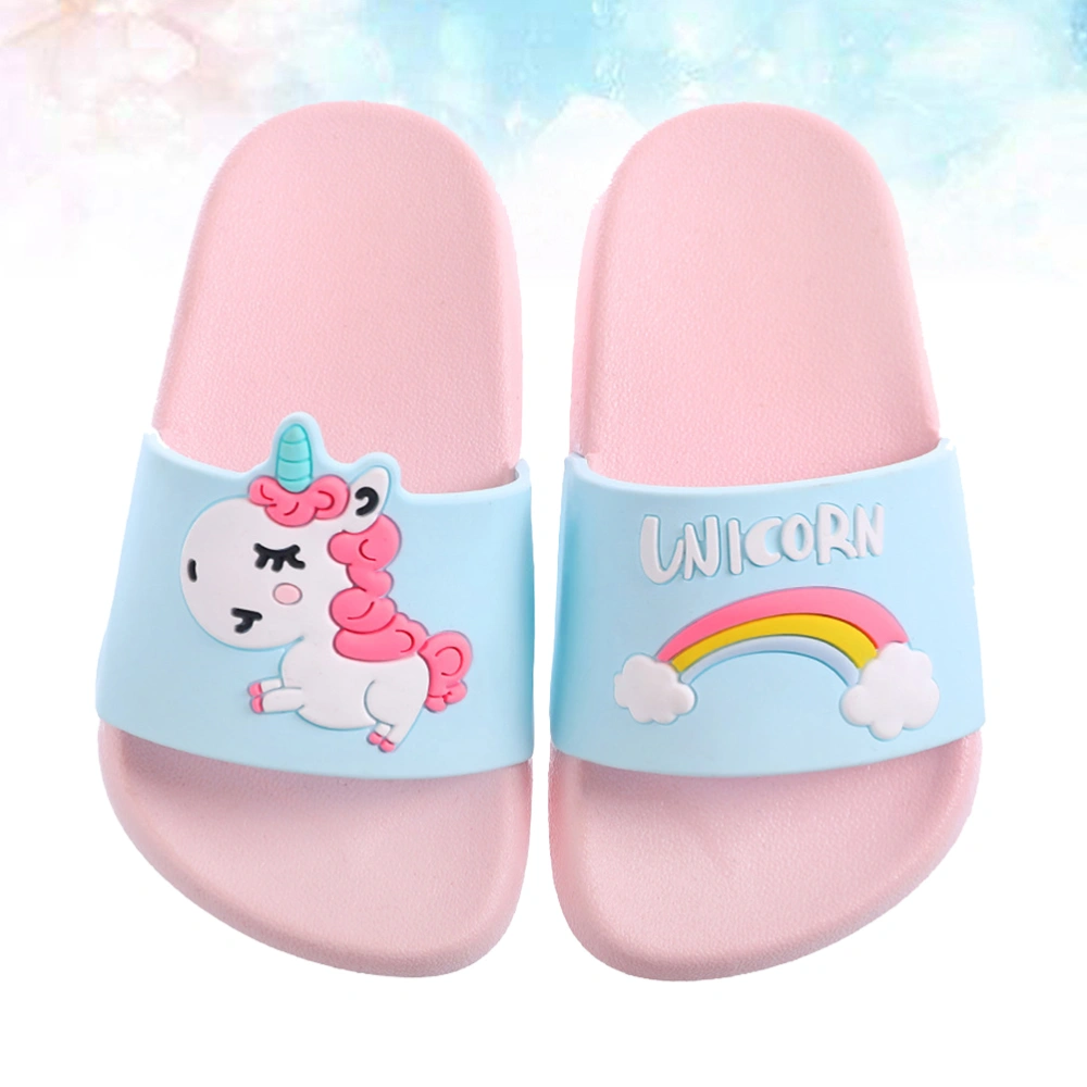 Cartoon Unicorn Pattern Slipper Anti Children Slippers for Boy Girl (Pink 30-31 Yards)