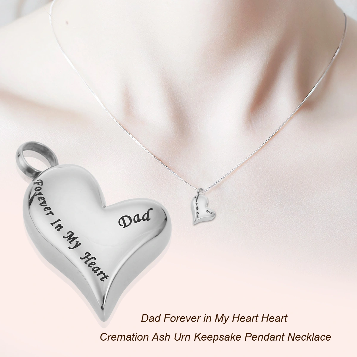Dad Forever in My Heart Heart Cremation Ash Urn Keepsake Pendant Necklace