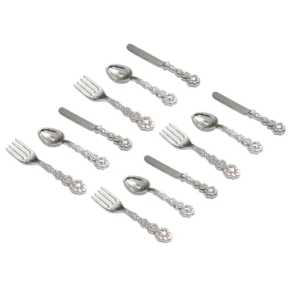 4 Sets Miniatures Tablewares Mini Fork Spoon Knives Kindergarten Preschooler Play Props