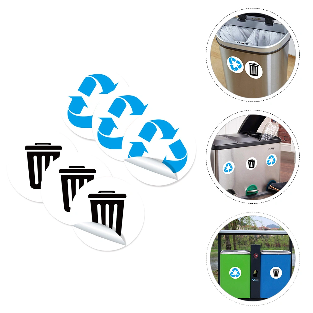 1 Set of 6 Sheets PVC Garbage Sorting Stickers Adhesive Trash Bin Sticker