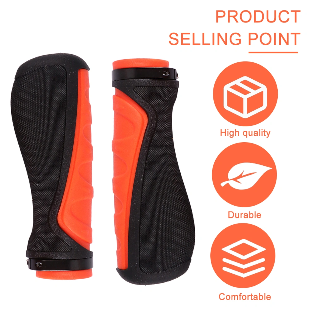 2pcs Comfortable MTB Handlebar Grips Rubber Anti-slip Bike Handlebar Cover Hand Grips (Black and Orange)