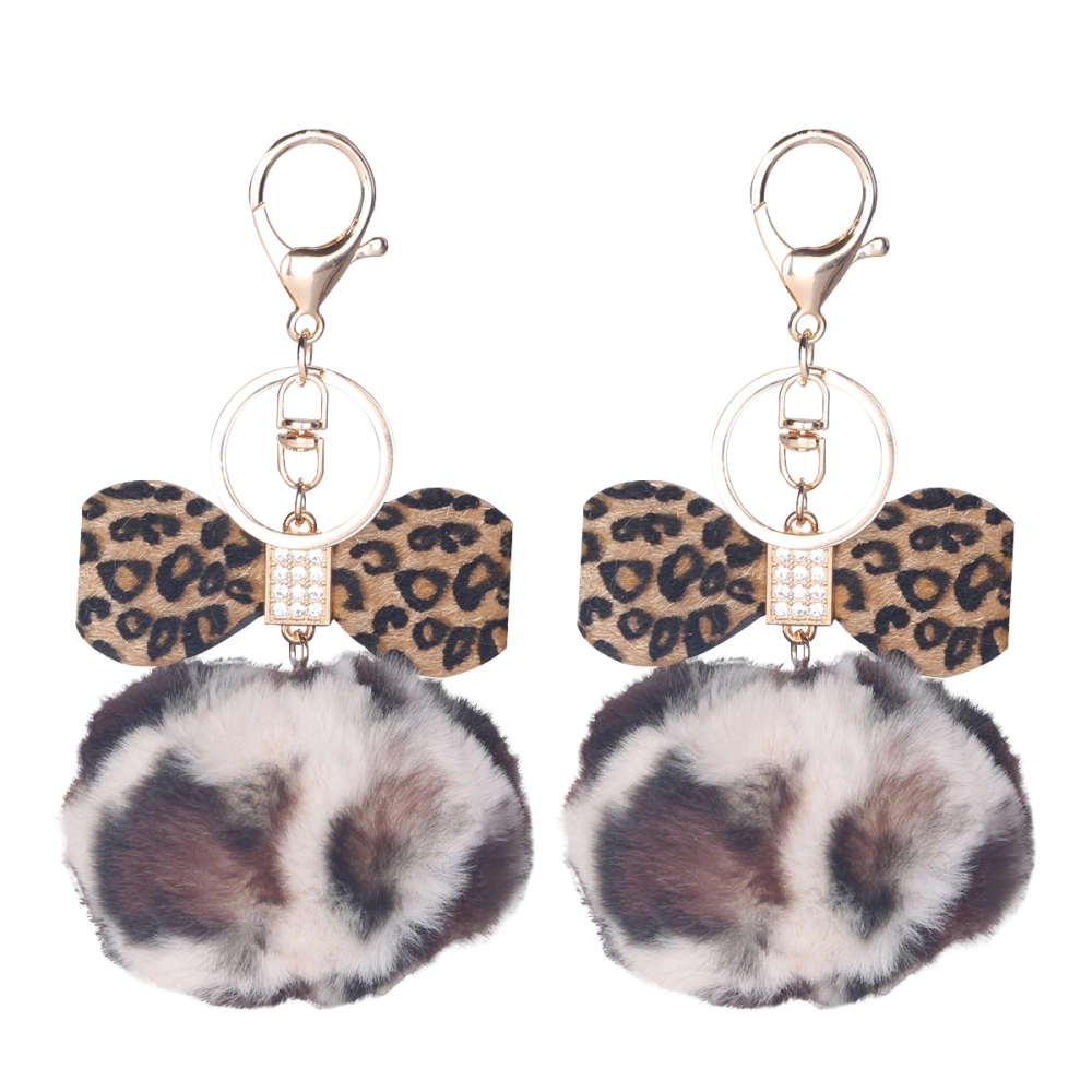 2pcs Adorable Plush Ball Key Chain Decorative Bag Key Chain Pendant Hanging for Decor (Leopard)