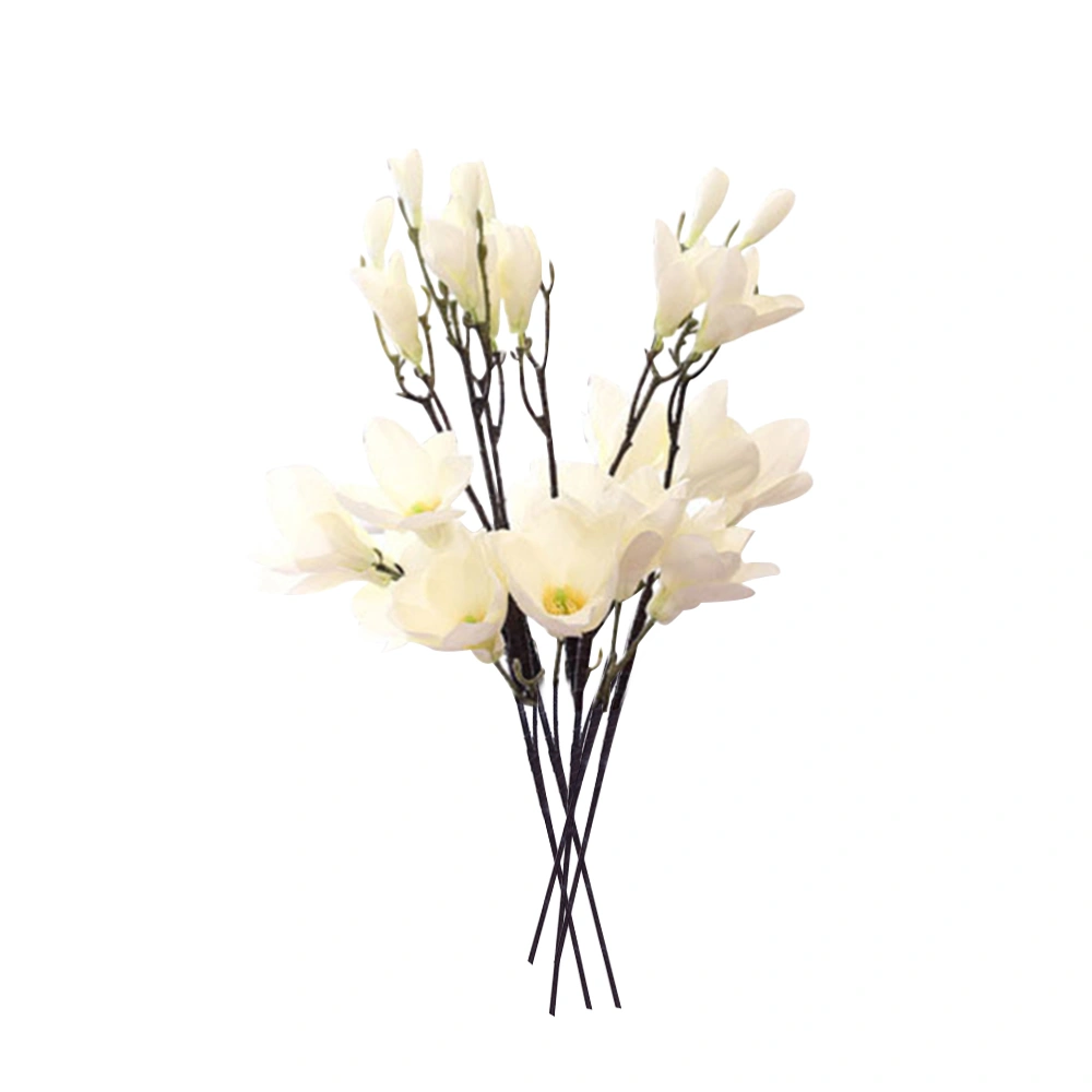 5pcs Artificial Flowers Fake Simulation Silk Magnolia Flowers Bouquet Plant Bundle for Home Office Garden Patio Decoration (White)