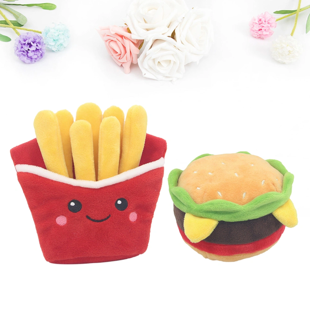 2pcs Educational Pet Plush Sound Toy Chips Playing Toy Funny Pet Toy (1pcs Hamburger, 1pcs Chips)