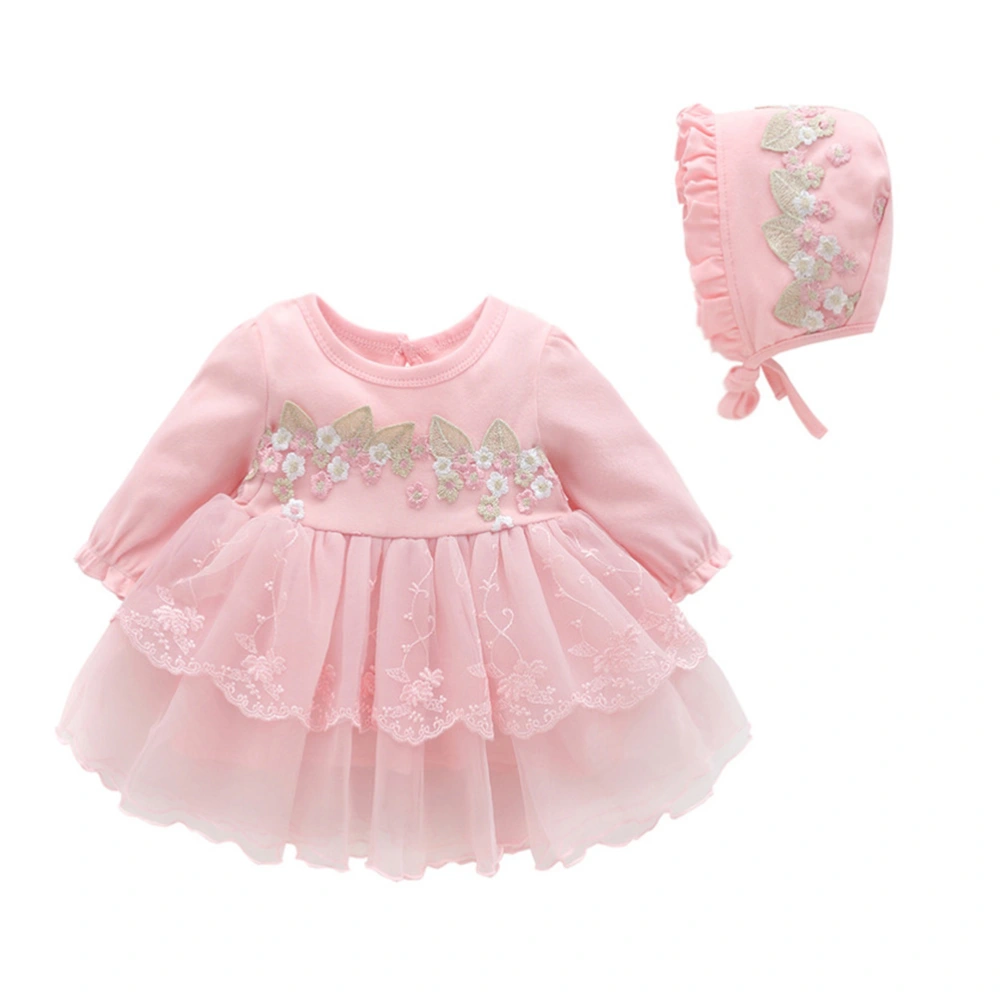 Spring Autumn Skirt Dress Party Dress with Hat for 9-12 month Baby Wearing (Pink)