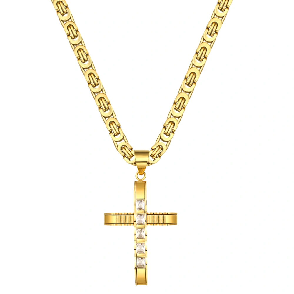 Cross Necklace Rhinestone Titanium Steel Decorative Necklace Pendant Gift for Man (Golden)