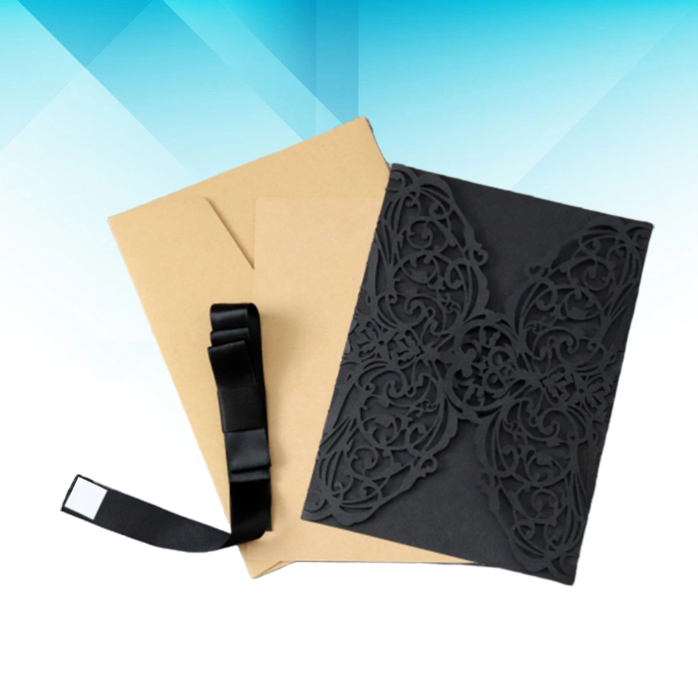 10pcs Cut Lace Openwork Invitation Cards Hollow-out Invitation Cards Floral Modern Cut Paper Cards for Halloween Lesser Bairam Holiday Party(Black)