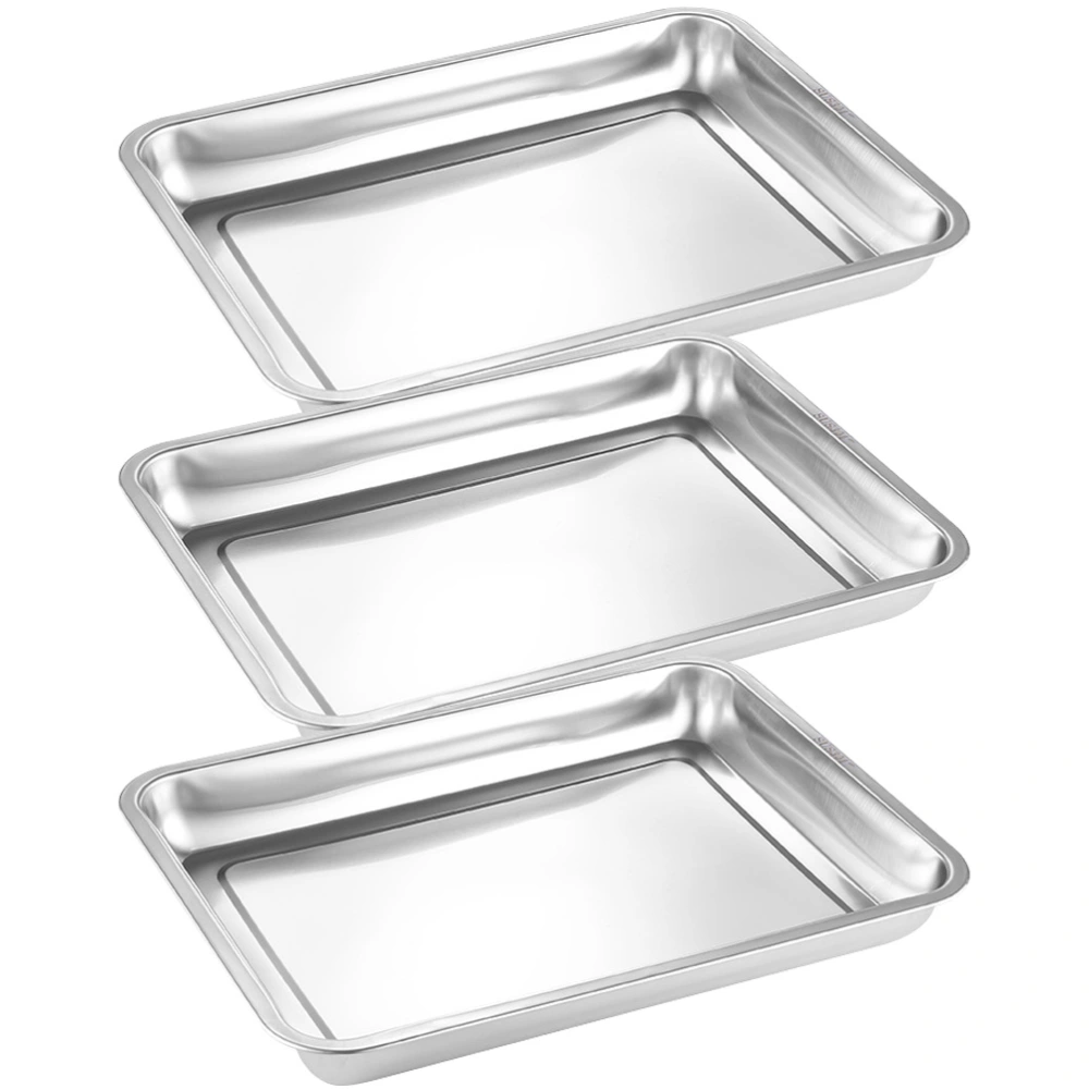 3pcs Stainless Steel Rectangular Oven Pan Heavy Duty Tray Deep Edged Oven Pan