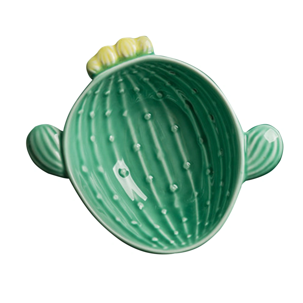 1pc Household Ceramic Bowl Creative and Beautiful Cactus Shape Design for Home Restaurant and Hotel (Green)