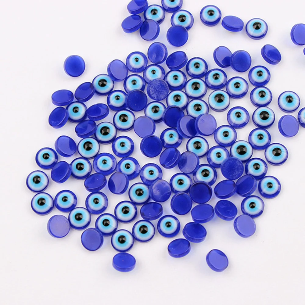 100Pcs Practical Resin Oblate Blue Evil Eye Beads Flat Back Beads for Jewelry Making DIY Scrapbooking (8 x 8mm)