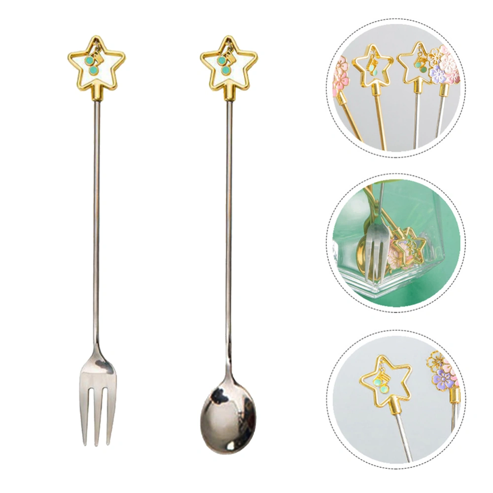 2pcs Japanese Stainless Steel Star Shape Coffee Fork Whisking Forks Spoons