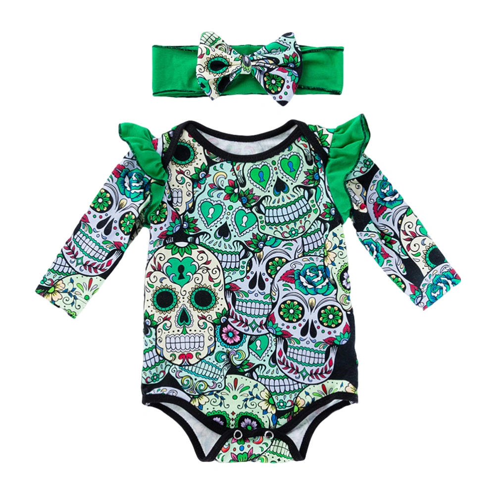 Newborn Baby Infant Skull Printed Clothing Cotton Climbing Clothes Casual Triangle Jumpsuit (Green, Size 73)