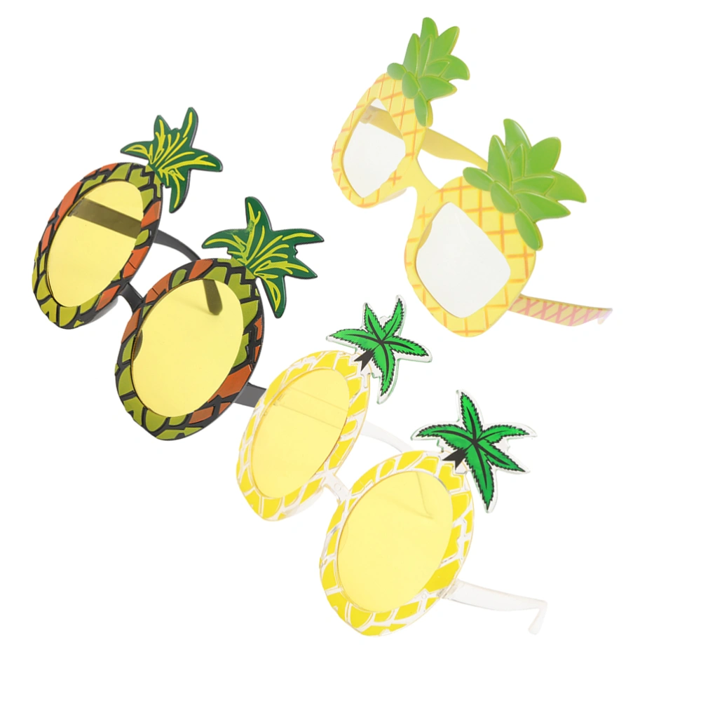 3pcs Hawaiian Pineapple Shape Glasses Funny Fruit Shape Eyeglasses Summer Party Dress Up Decorative Toys Photo Props Eyewear Costume Accessaries(Black, Transparent with Yellow, Yellow Frame, 1pc for Each Pattern)