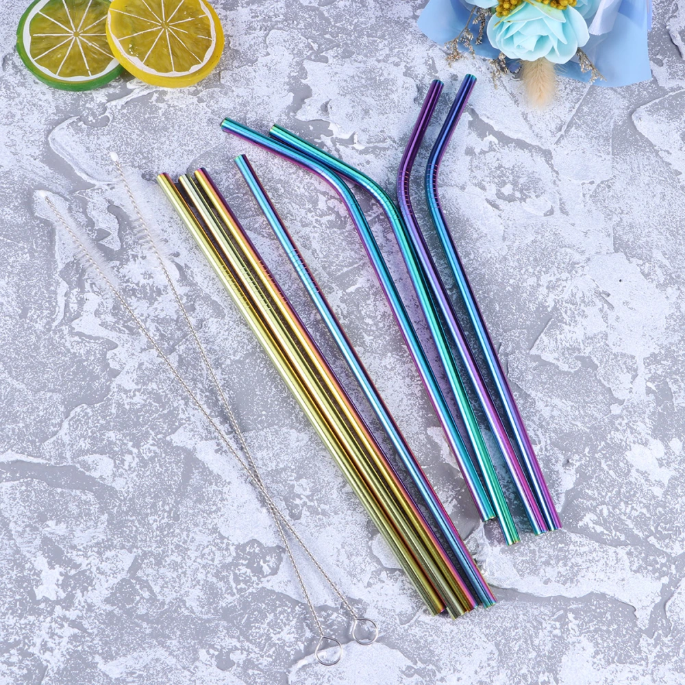 8pcs Stainless Steel Drinking Metal Straws Rainbow Multi-Colored Straw Reusable Drink Straw for Tumblers Rumblers Beverage