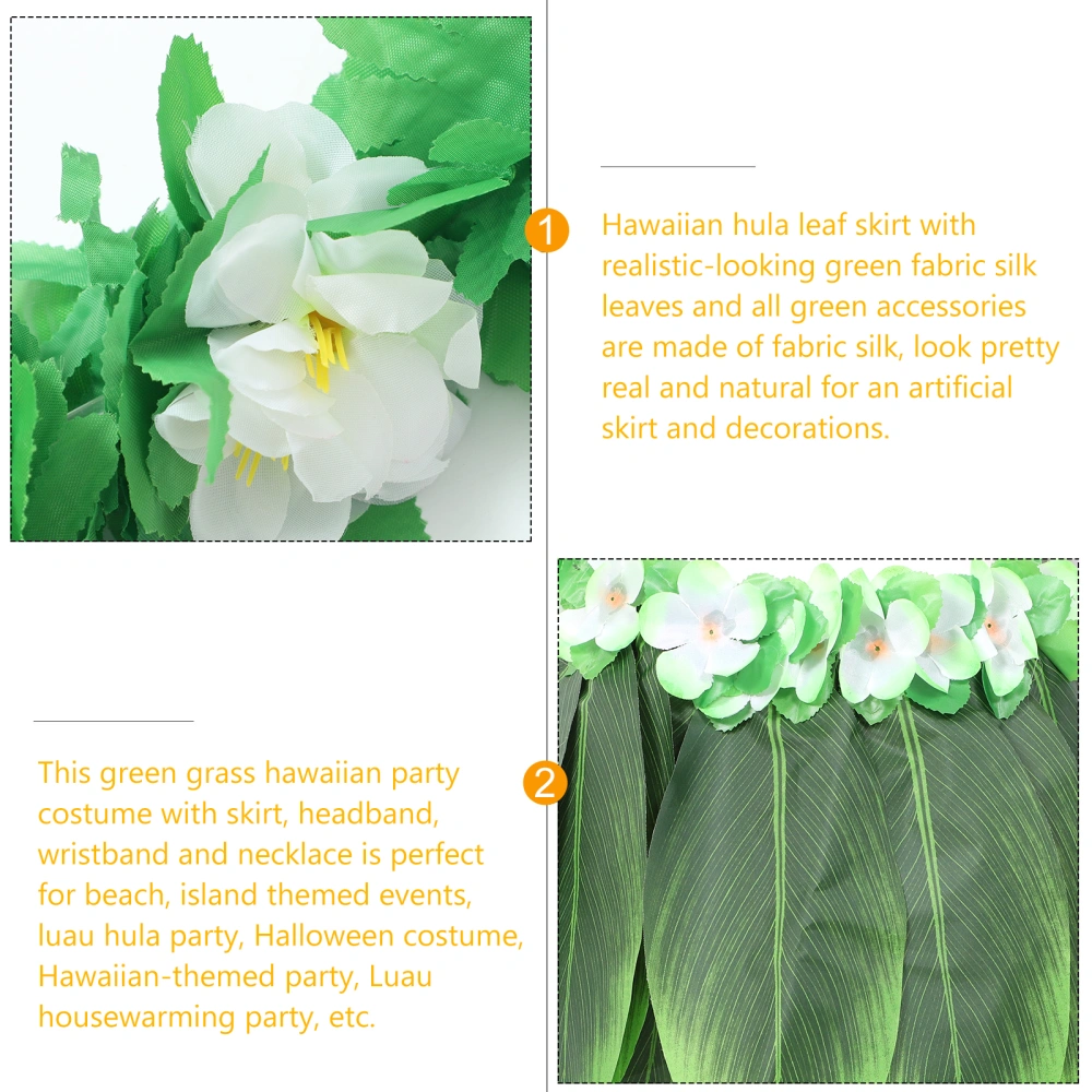 5pcs Hula Skirt Hawaiian Costume Set with Green Leaves Necklace Bracelets Headband Luau Party Favors for Beach Luau Party Supplies(Adults)