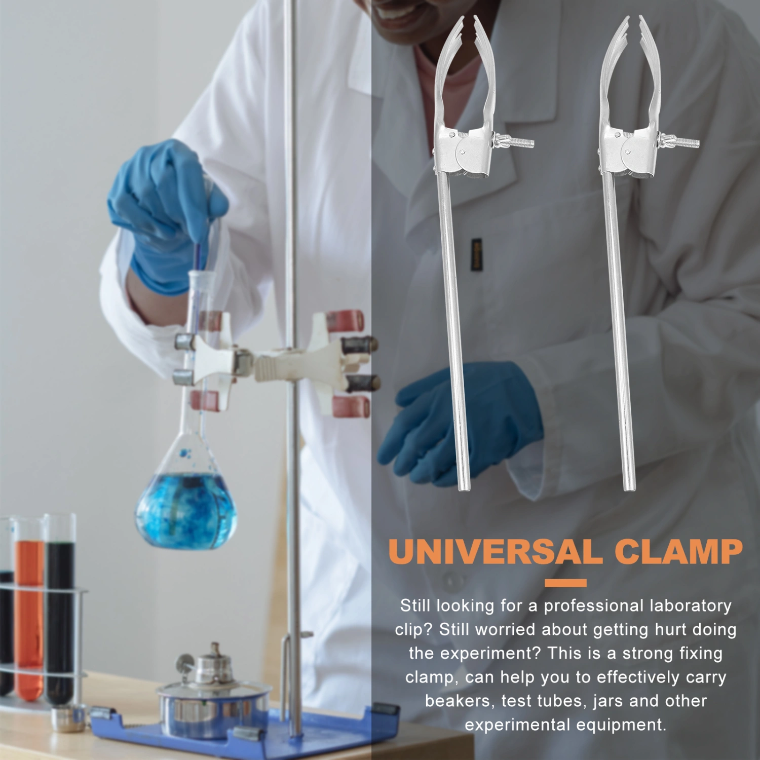 2pcs Condensing Tube Tongs Universal Beaker Clamp Metal Holder for Experiment