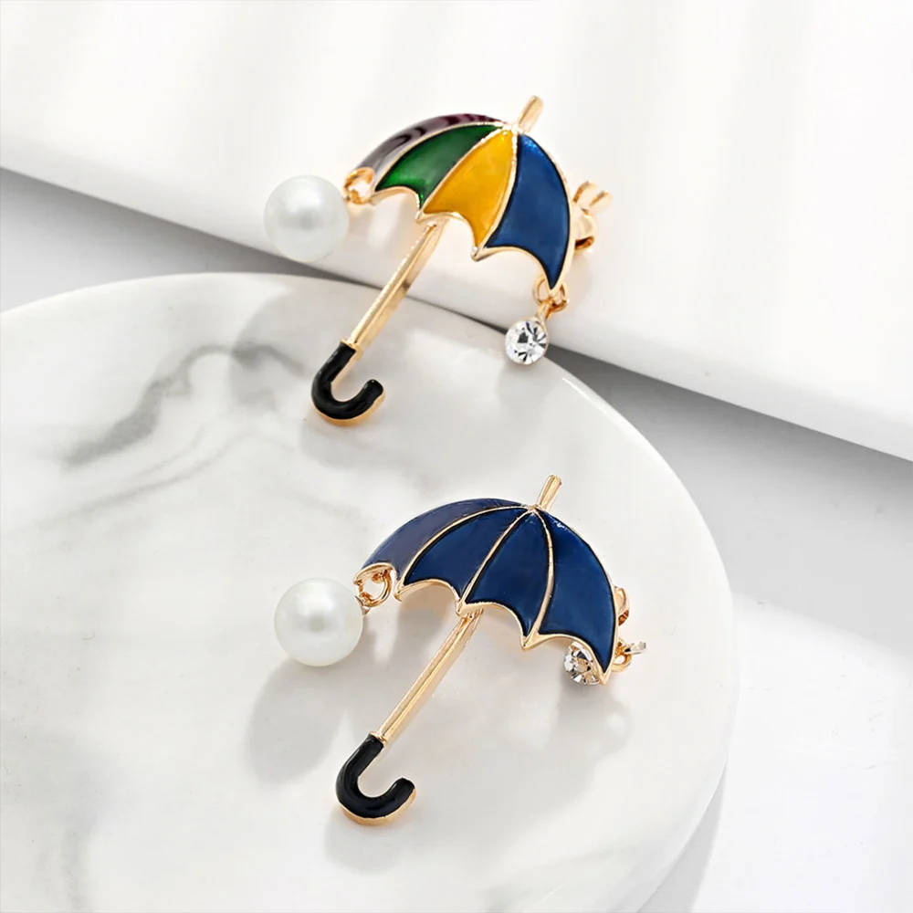 Fashion Creative Umbrella Brooches Diamond Encrusted Umbrella Brooch with Alloy Drip Oil