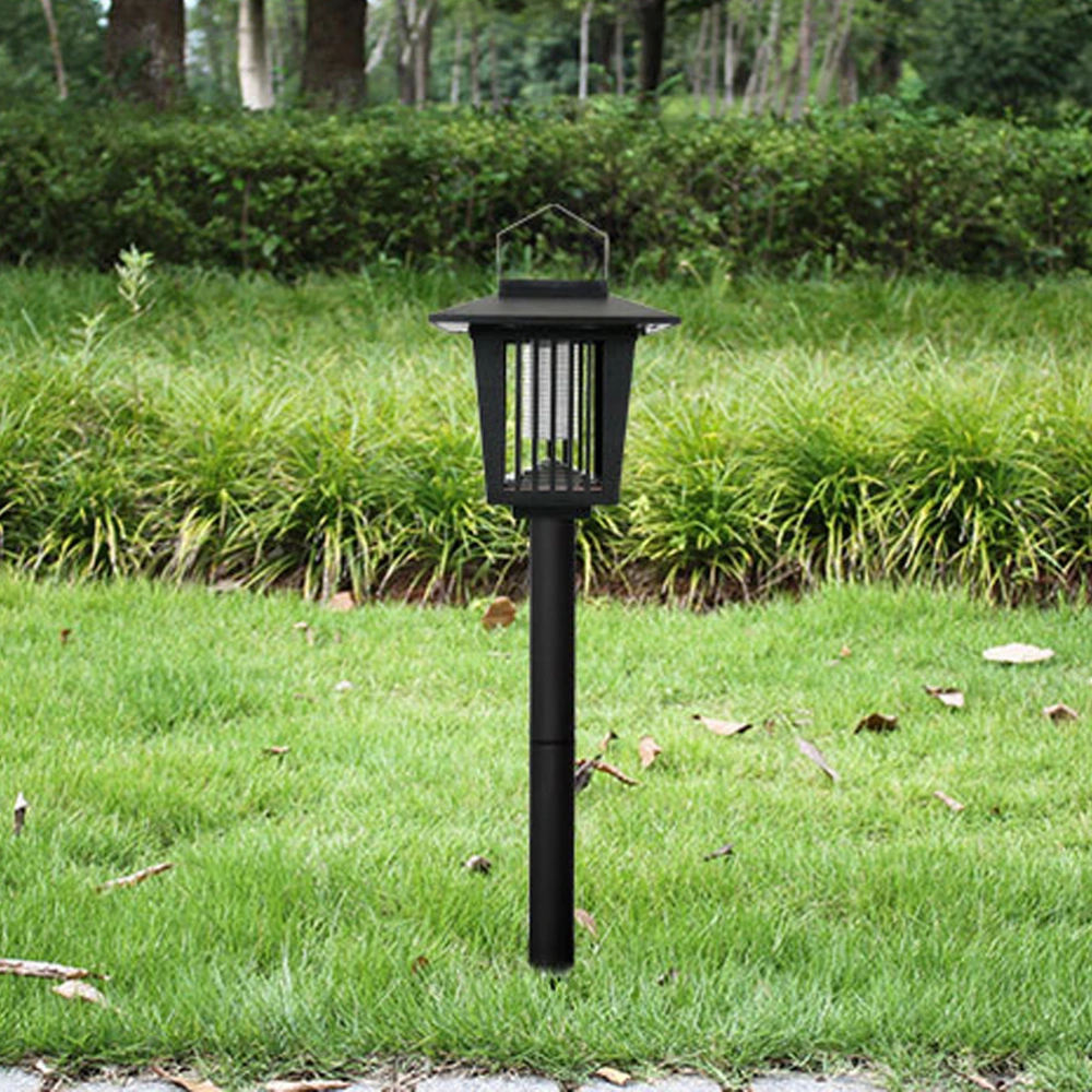 4 Pcs Solar Mosquito Zapper LED Lamp Waterproof Outdoor Garden Mosquito Fly Pest Bugs Insect Killer Light Solar Garden Yard Lawn Lantern Lamp Mosquito Trap (Black)