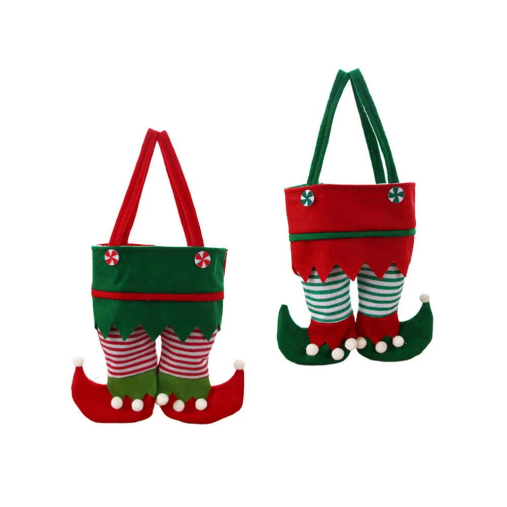 2 Pcs Creative Elf Pants Shape Red Wine Bag Wine Stoarge Gift Bag Delicate Socks Wine Tote Bag for Christmas Gift Storage Use (Red, Green Style)