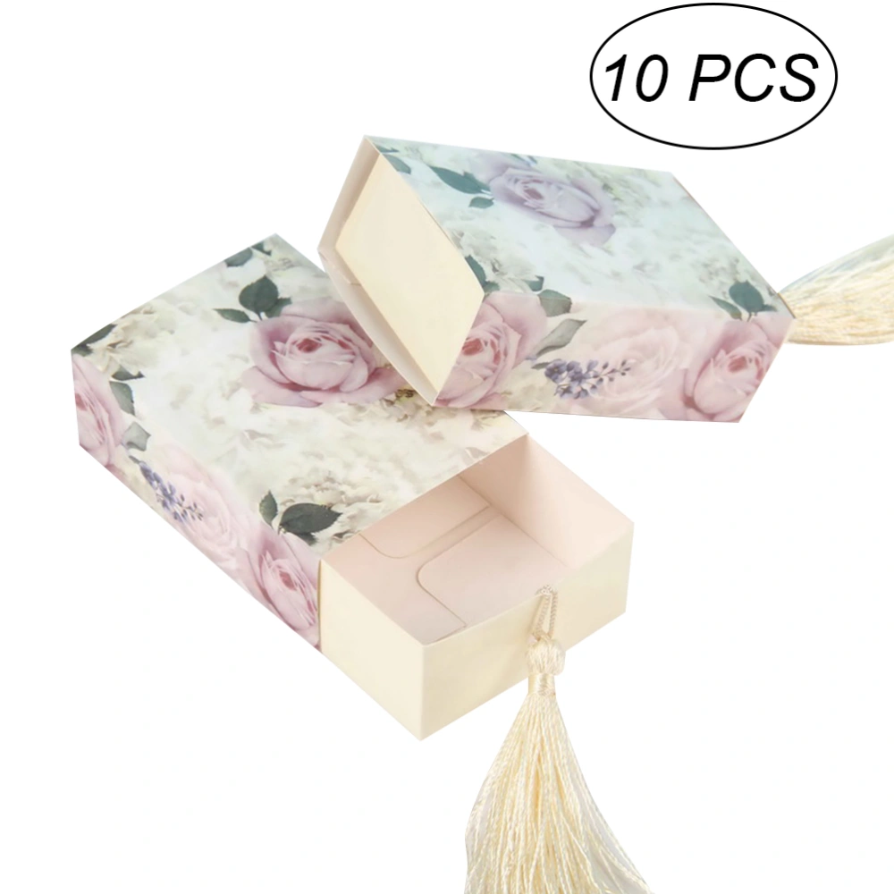 10pcs Floral Candy Box Drawer Design Party Favor Boxes Craft Paper Box with Tassel for Pulling