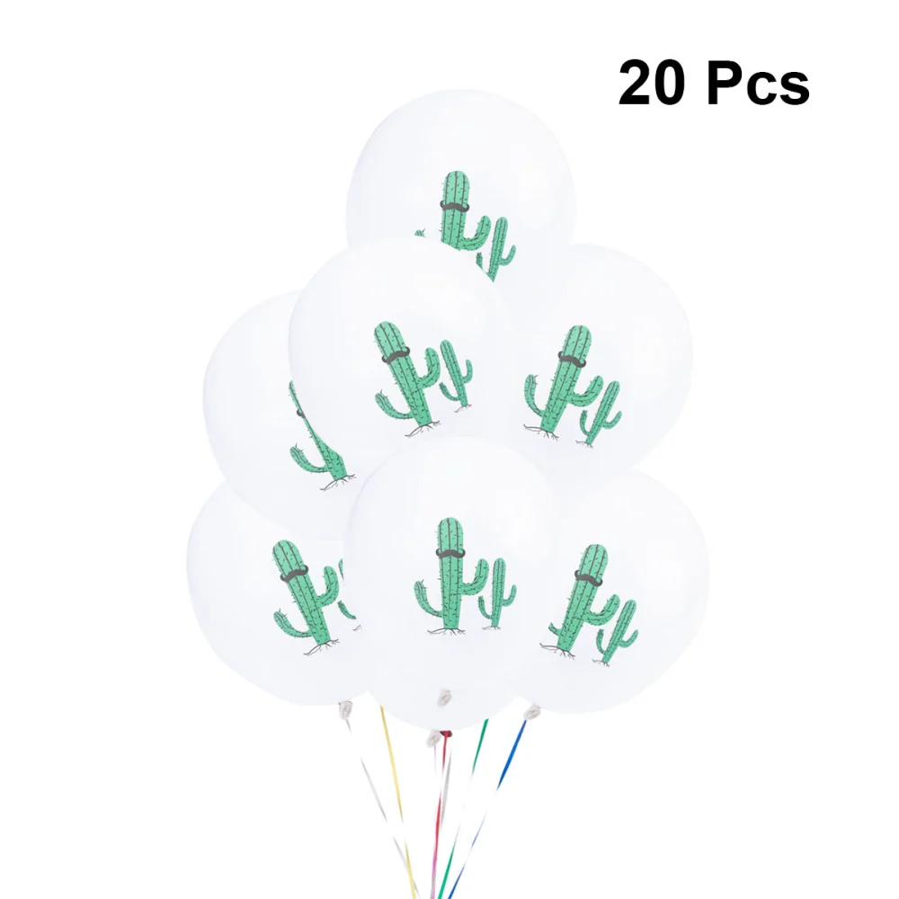 20pcs 12 Inches White Cactus Printing Balloons Set Hawaii Summer Balloons Set Latex Balloons Decoration Party Supplies 