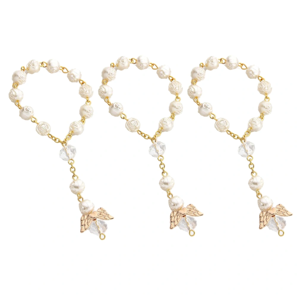 12 pcs Attractive Acrylic Rose Shape Beads Love Angel Wing Design Bracelet for Women Creamy White Golden