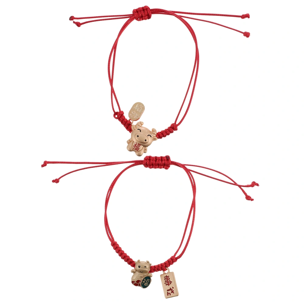 2pcs Creative Ox Year Bracelets Female Red Ropes Wrist Decors Stylish Jewelries