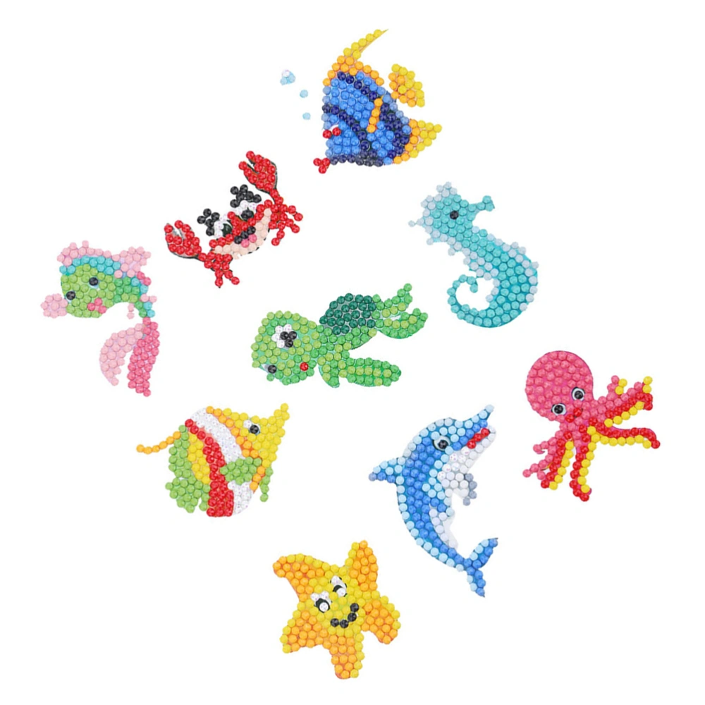 9pcs DIY Cartoon Pattern Diamond Embroidery Painting Sticker Ocean Animal Beads Painting Sticker for Glass Table Decoration(Assorted Color)